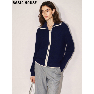 短款 Basic 修身 百家好气质蓝色翻领毛衣外套女2026春季 上衣 House