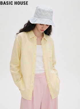 Basic House/百家好黄色天丝防晒外套女士夏季轻薄款冰丝长袖衬衫