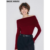 Basic 露肩上衣 女冬季 House 百家好高级红色一字肩羊毛针织打底衫