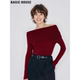 Basic 露肩上衣 女冬季 House 百家好高级红色一字肩羊毛针织打底衫