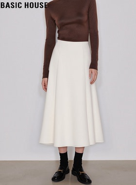 Basic House/百家好白色西装半身裙女士2026春季新款中长款A字裙