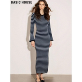House 百家好100%羊毛条纹连衣裙女2026春季 新款 Basic 长款 打底裙