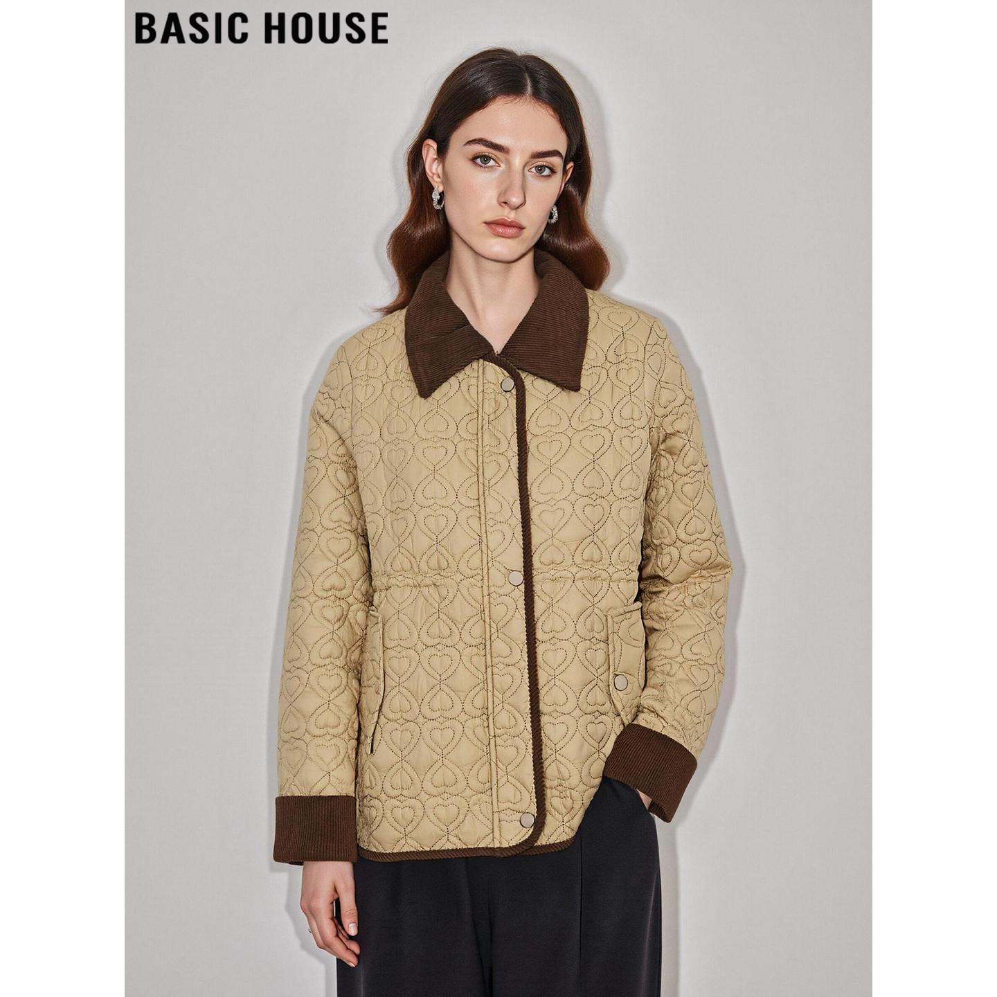 百家好简约大方拼色棉服外套女冬