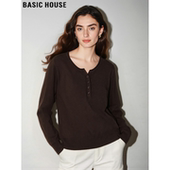 House 百家好咖色半开领针织衫 女冬季 Basic 美拉德加厚保暖打底衫