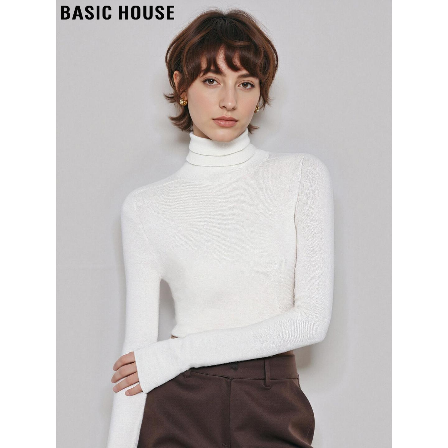 白色高领针织衫羊毛堆堆领打底衫