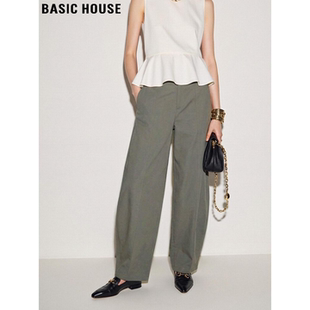 House 直筒显腿长裤 百家好绿色高腰宽松阔腿裤 新款 子 女夏季 Basic