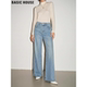 带钻高腰拖地马蹄裤 Basic 女春季 百家好蓝色烫钻微喇牛仔裤 House