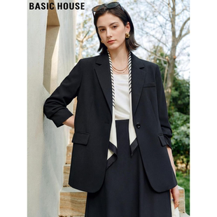 Basic House/百家好高级感黑色西装外套女2026春季新款廓形小西服