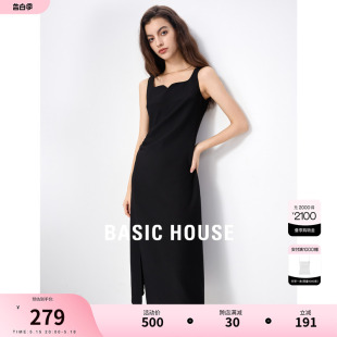 百家好纯欲风吊带连衣裙2024夏季 新款 House Basic 开叉女包臀裙