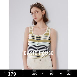 新款 Basic House 百家好撞色条纹针织吊带背心女2024夏季 内搭上衣