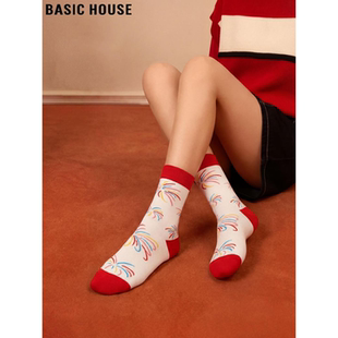 新年红色烟花袜子女本命年中筒袜礼盒装 百家好4双装 House Basic