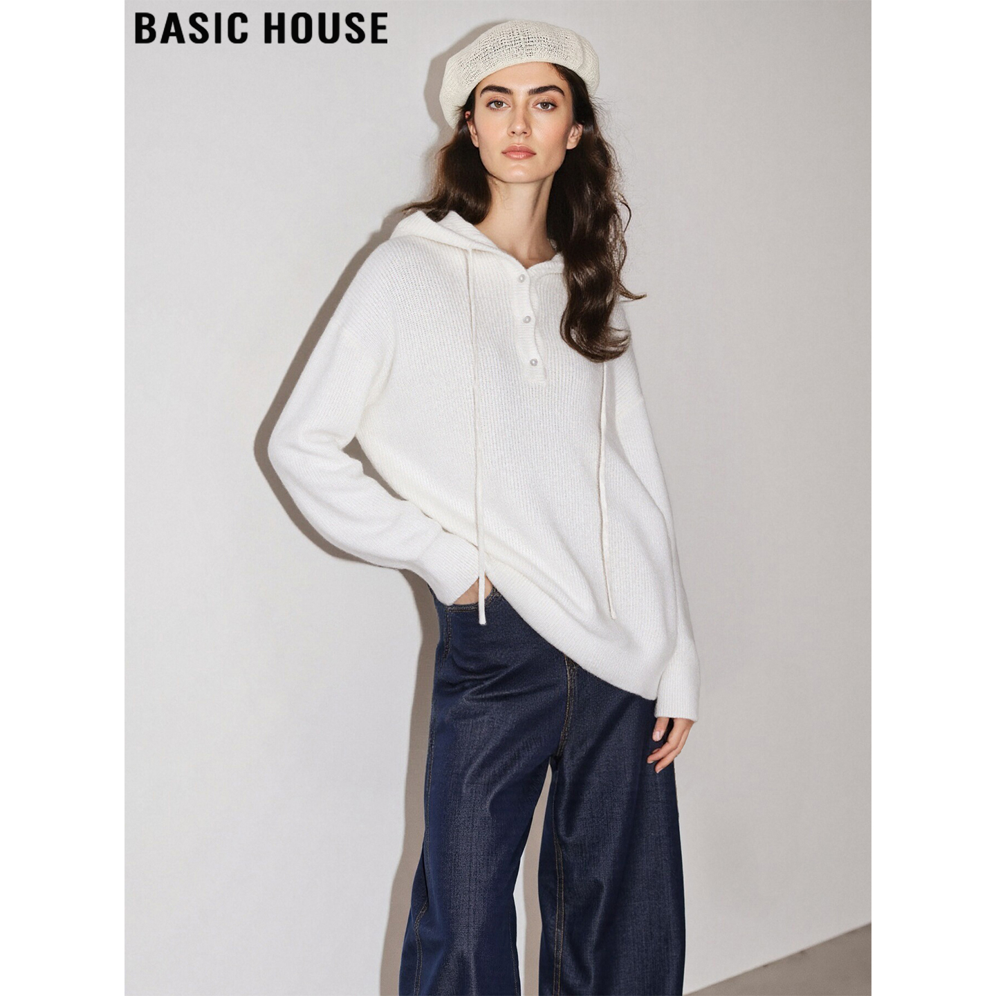 百家好慵懒风针织连帽卫衣含羊毛