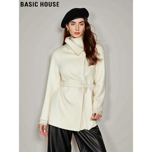 Basic House/百家好100%羊毛双面呢大衣女春季小个子收腰毛呢外套