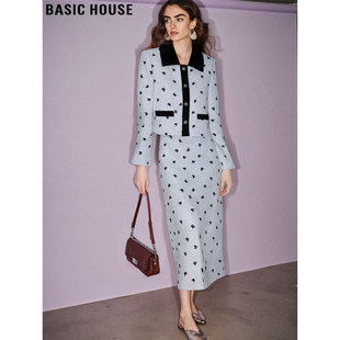 Basic House/百家好名媛套装女2026春季新款小香风波点外套半身裙