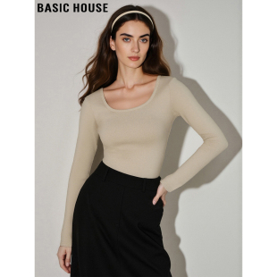 修身 Basic 新款 百家好白色圆领纯棉T恤女2026春季 内搭上衣 House