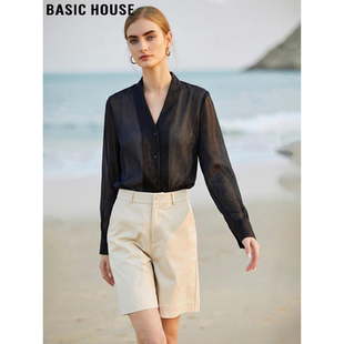 House 薄款 百家好黑色微透V领防晒开衫 新款 衬衣 女2026夏季 Basic