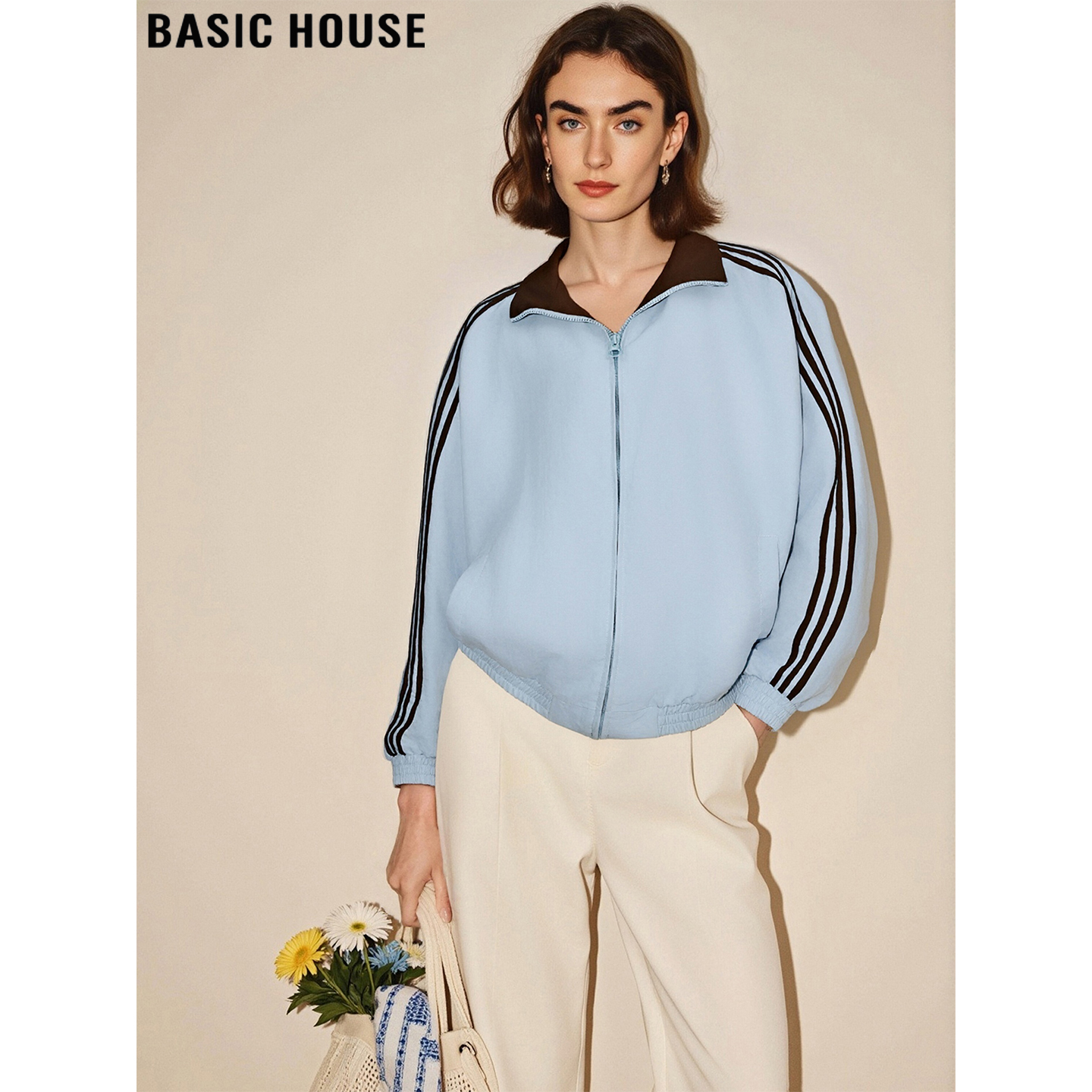 百家好美式撞色双面穿拉链外套女