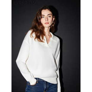 House 慵懒风软糯毛衫 百家好白色V领针织衫 新款 女2026春季 Basic