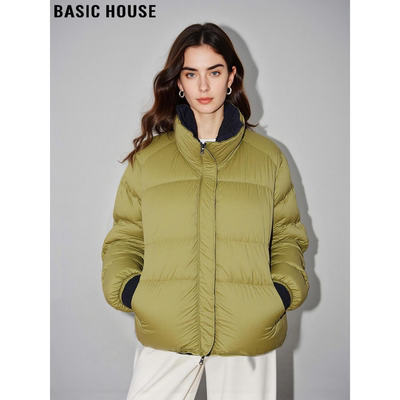 百家好90鸭绒两面穿立领羽绒服女