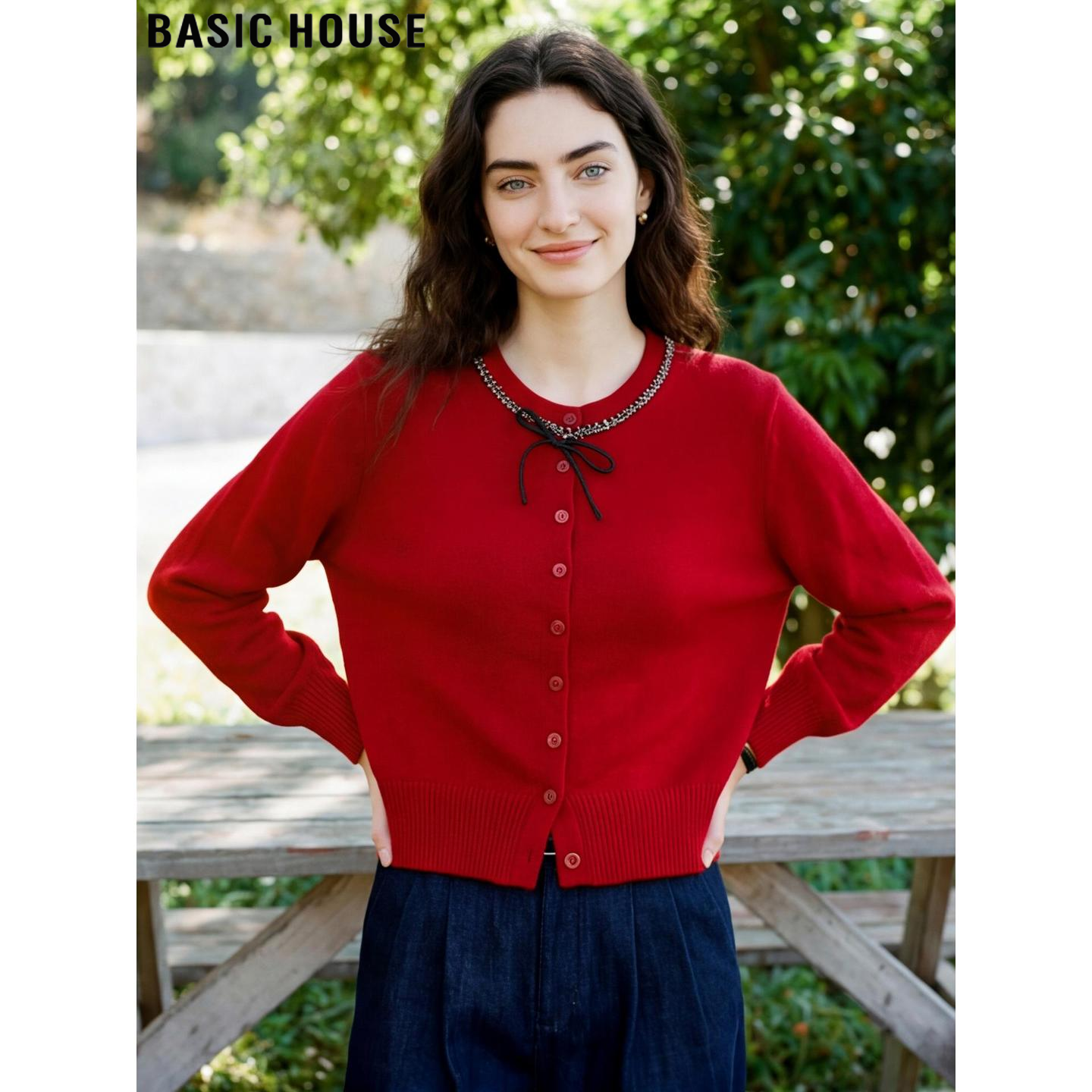 Basic House/百家好小香风蝴蝶针织开衫女2026春季新款洋气小上衣,女装/女士精品,毛针织衫,淘宝优惠券,粉丝福利购,淘宝优惠卷