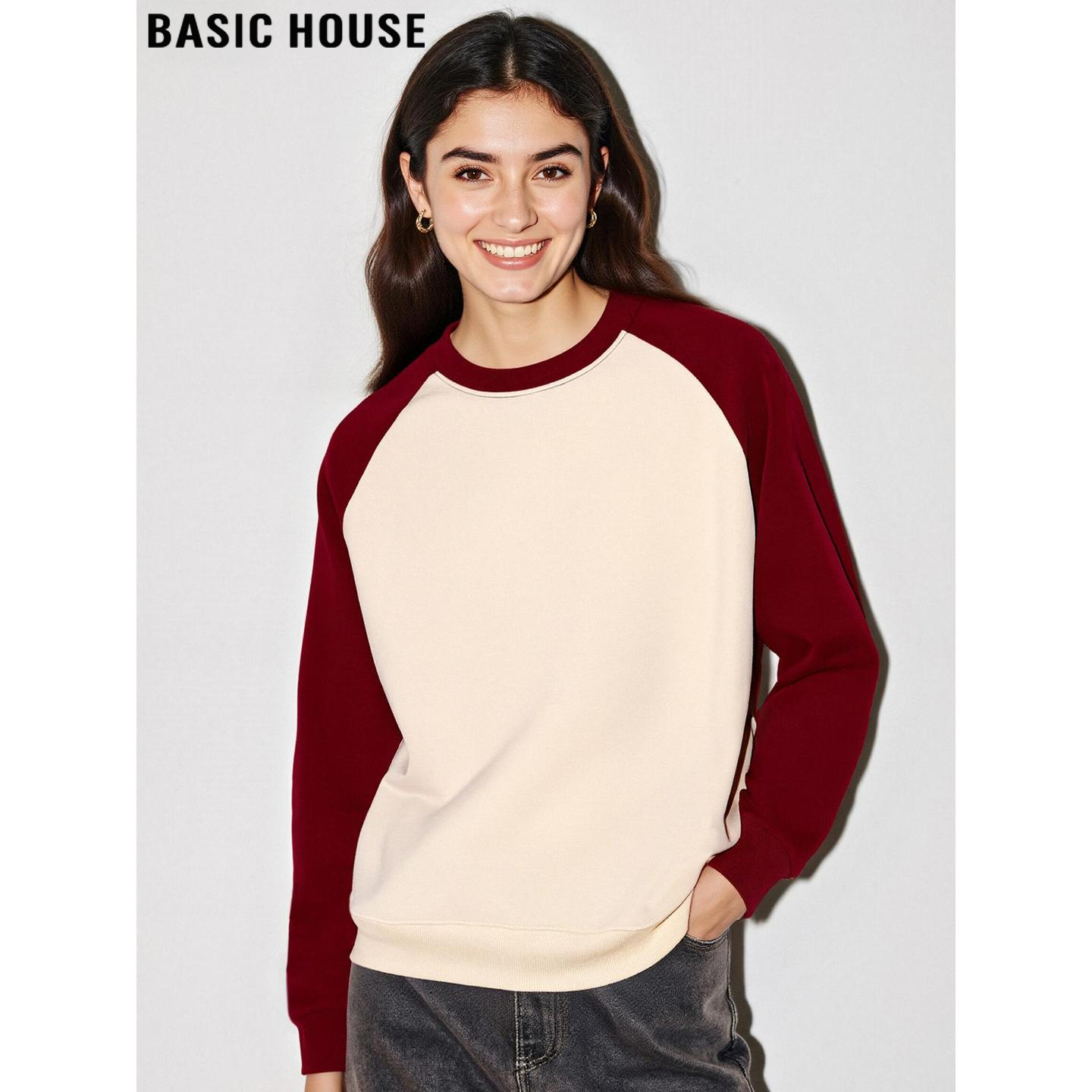 百家好美式复古撞色圆领加厚卫衣