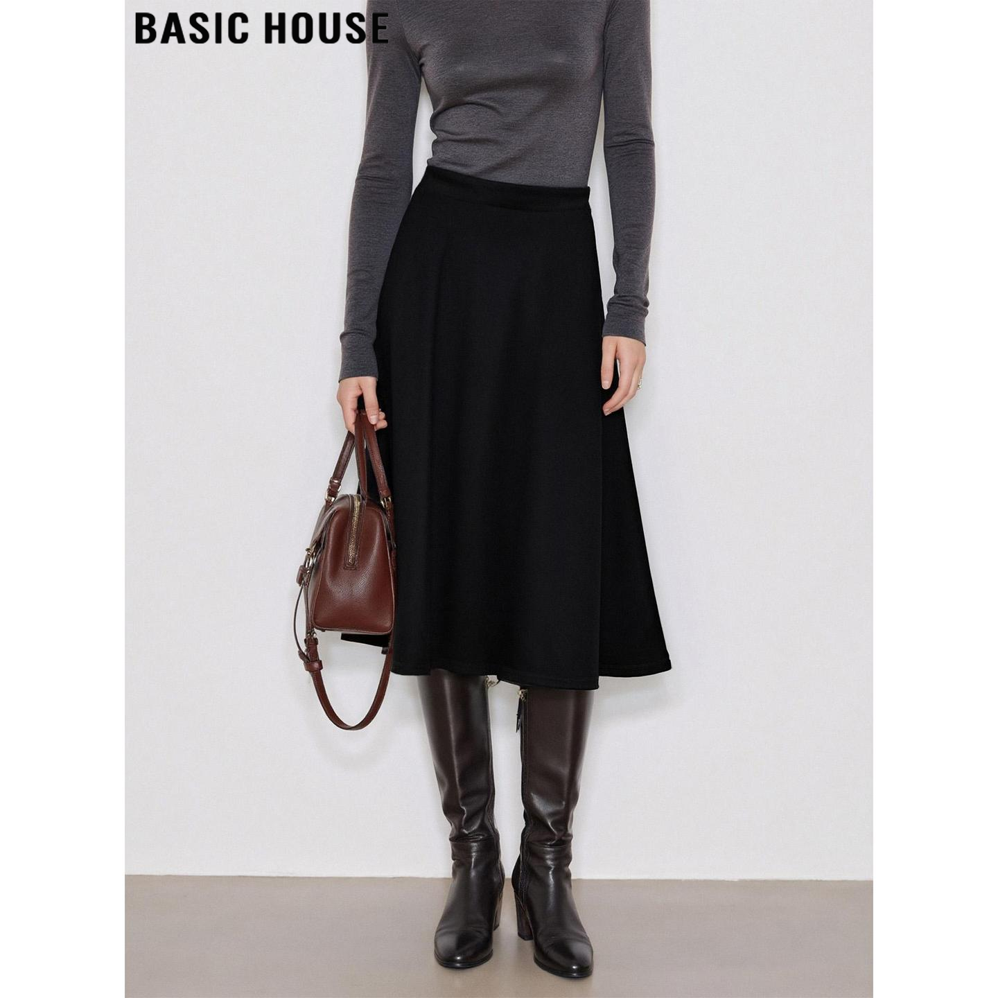 百家好通勤黑色含羊毛A字半身裙