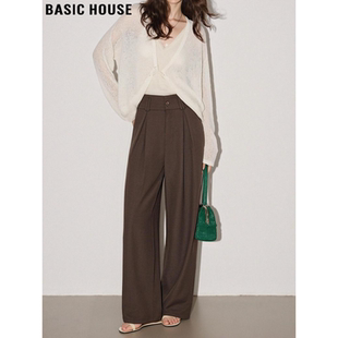 裤 百家好咖色阔腿西装 女2026春季 新款 Basic 高腰垂感直筒裤 House