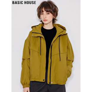 Basic House/百家好时尚休闲加厚连帽工装外套女冬季保暖拉链棉服