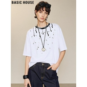 House 百家好白色泼墨印花短袖 T恤女2026夏季 Basic 新款 宽松体恤