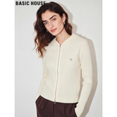 女士2026春季 百家好杏色连帽拉链开衫 新款 修身 Basic 针织衫 House