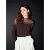 Basic 软糯打底毛衣 女冬设计感修身 House 百家好撞色半高领针织衫