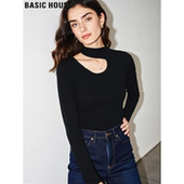 House 修身 百家好黑色挂脖镂空针织衫 Basic 女2026春季 新款 打底衫