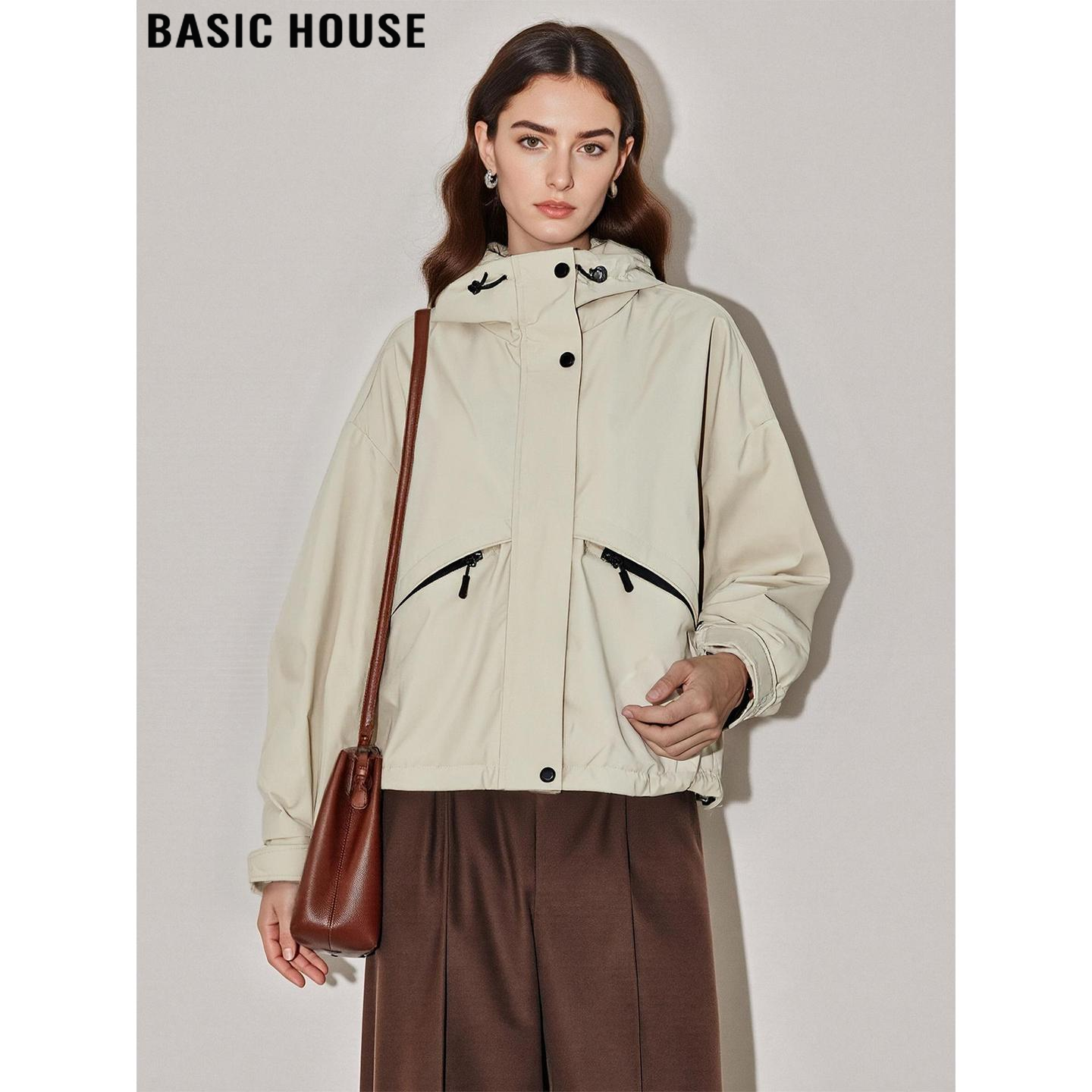 百家好卡其色90鸭绒连帽羽绒服女