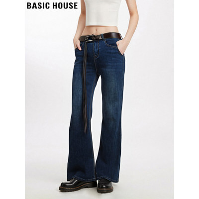 百家好复古蓝色高腰直筒牛仔裤女