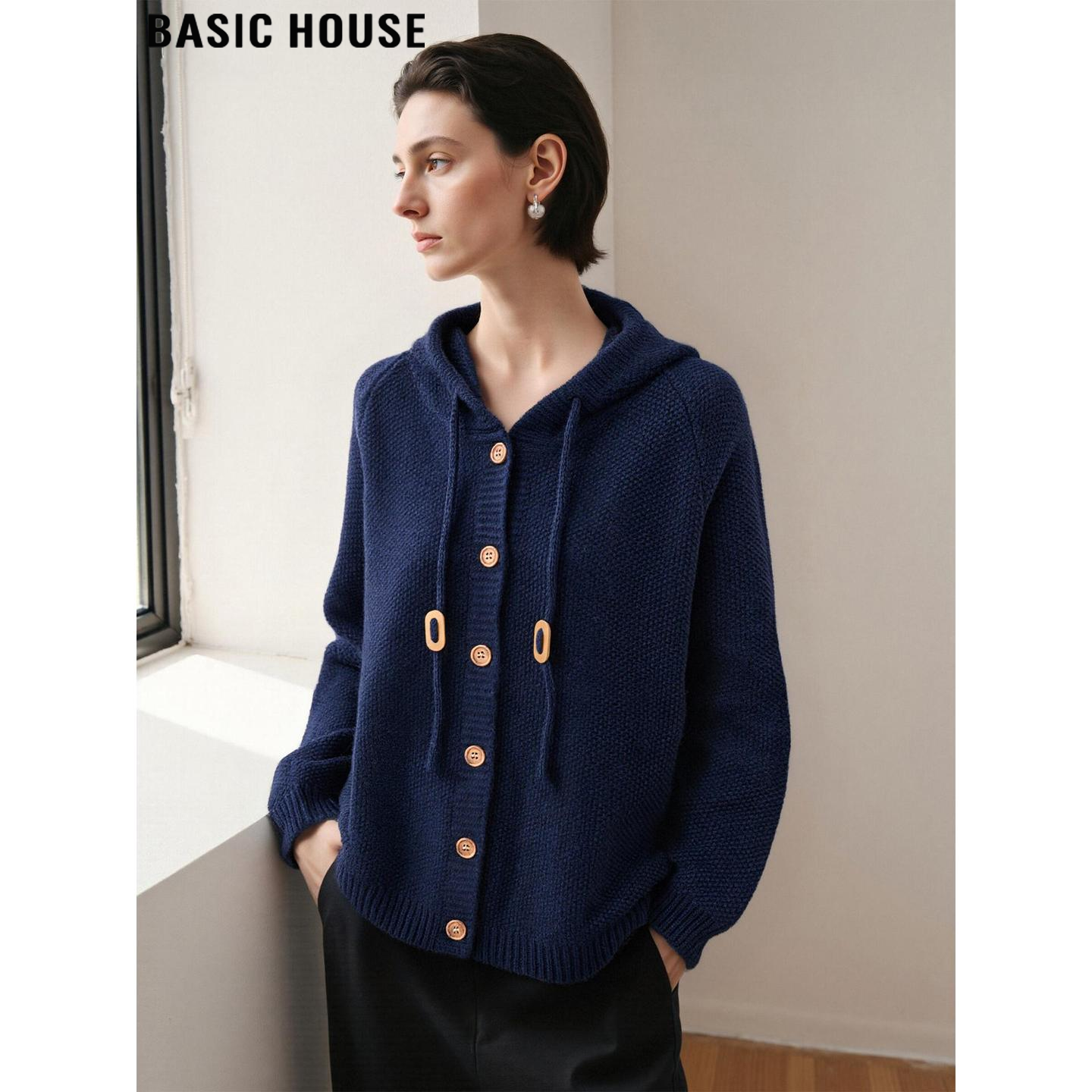 百家好含羊毛连帽毛衣外套女针织