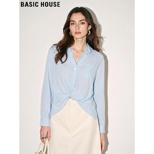 House 法式 百家好蓝色天丝衬衫 新款 蕾丝拼接衬衣 女2026春季 Basic