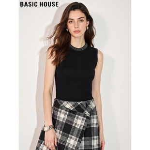 吊带背心女夏季 百家好冰丝针织无袖 外穿烫钻坎肩上衣 House Basic