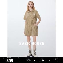 Basic House/百家好夏季新款刺绣衬衫领休闲工装连体短裤女