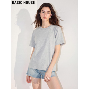 新款 Basic T恤女2026夏季 百家好灰色纯棉短袖 简约正肩上衣 House