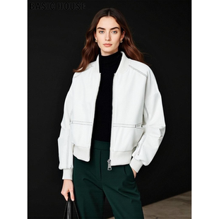 Basic House/百家好米白色棒球服外套女2026春季新款短款棉服夹克