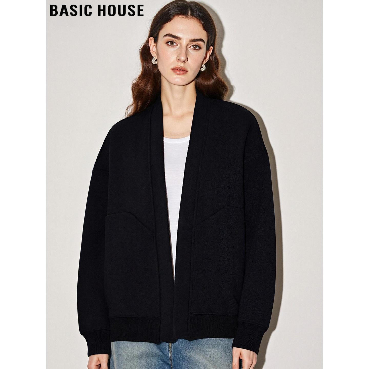 百家好设计感黑色加厚卫衣外套女