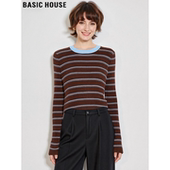 Basic 内搭上衣 女士冬季 House 百家好复古撞色条纹圆领针织打底衫