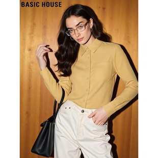 House 新款 百家好黄色磨毛长袖 女2026春季 洋气减龄衬衣 衬衫 Basic