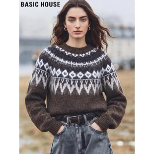 新款 Basic 女2026春季 百家好费尔岛提花圆领针织衫 打底毛衣 House