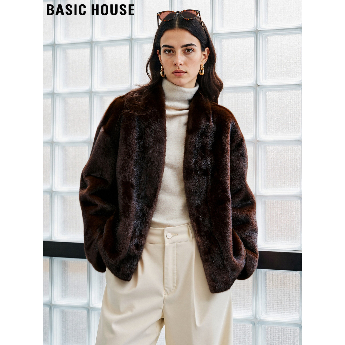 百家好高级感咖色加厚毛茸茸外套