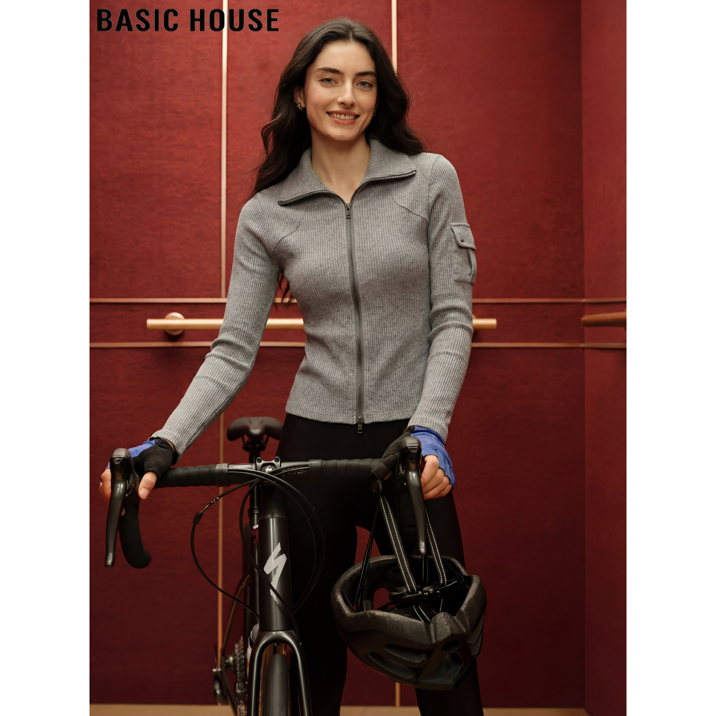 Basic House/百家好灰色翻领运动外套女2026春季新款修身短款上衣,女装/女士精品,短外套,淘宝优惠券,粉丝福利购,淘宝优惠卷