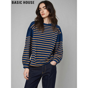 新款 百家好复古条纹圆领卫衣女2026春季 宽松套头上衣 House Basic