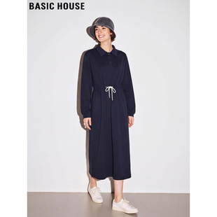 Basic House/百家好POLO领收腰连衣裙女2026春季新款长款卫衣裙子