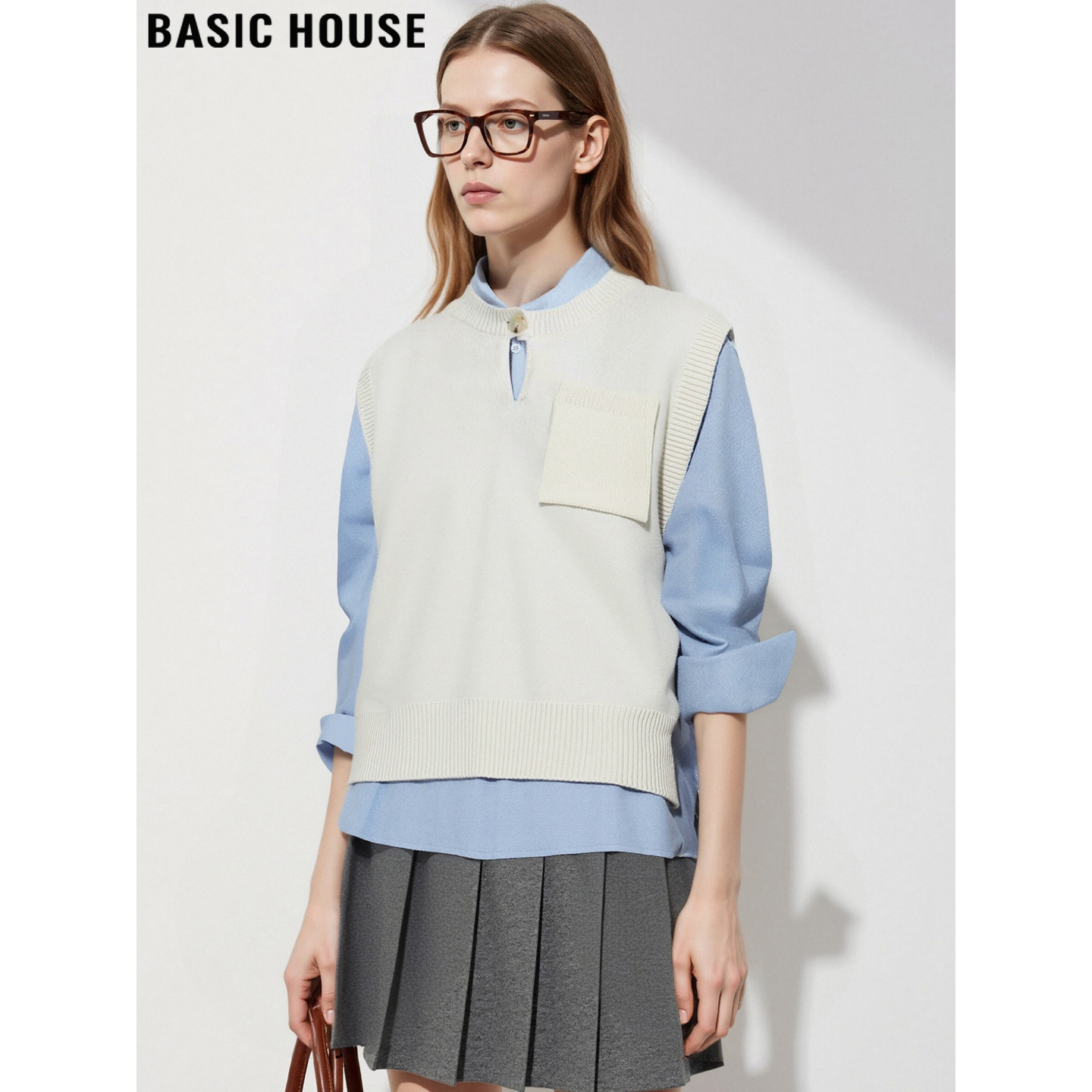 百家好学院风针织马甲背心女内搭