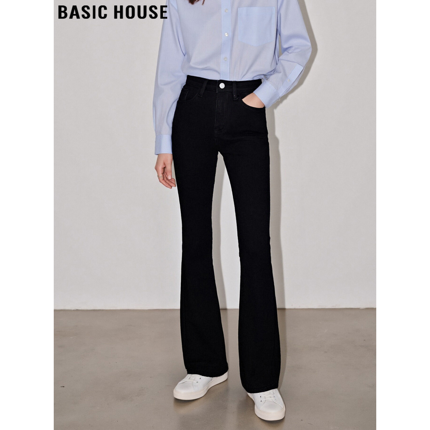 百家好高腰显瘦加绒微喇牛仔裤